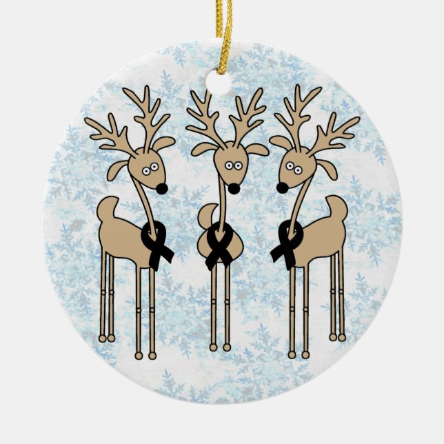 Black Ribbon Reindeer Ceramic Tree Decoration (Front)