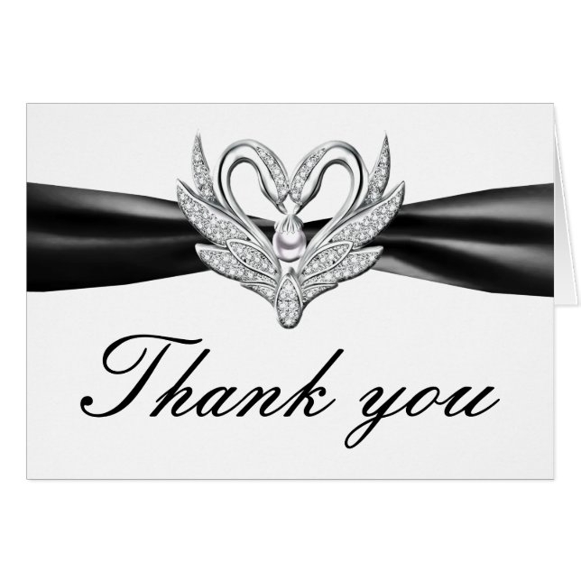 Black Ribbon Silver Swans Thank You Card (Front Horizontal)
