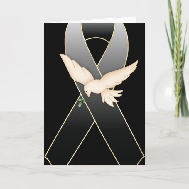 Black Ribbon w Dove Awareness Blank Greeting Card (Front)
