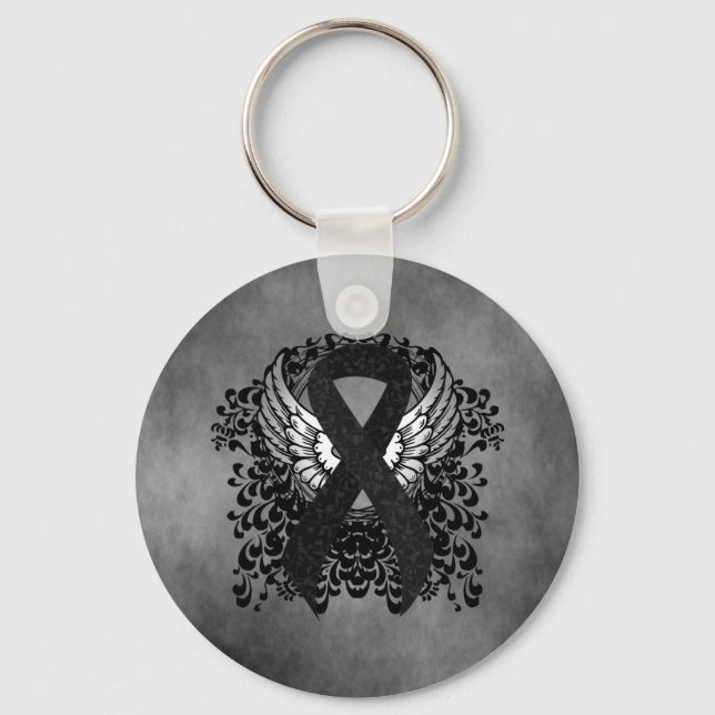 Black Ribbon with Wings Key Ring (Front)