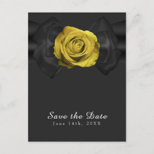 Black Ribbon & Yellow Rose Save the Date ANY COLOR Announcement Postcard