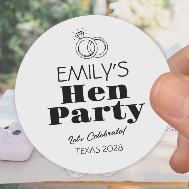 Black Rings Hen Party Classic Round Sticker (Creator Uploaded)