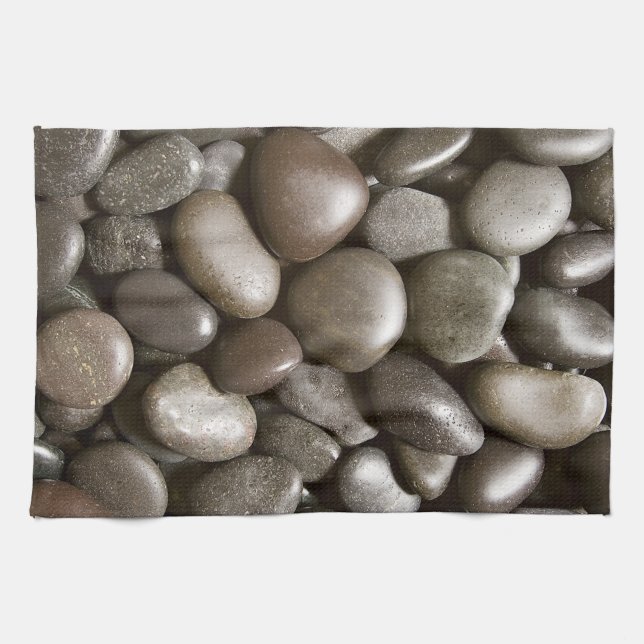 Black River Rock Nature Zen Pebble Tea Towel (Horizontal)
