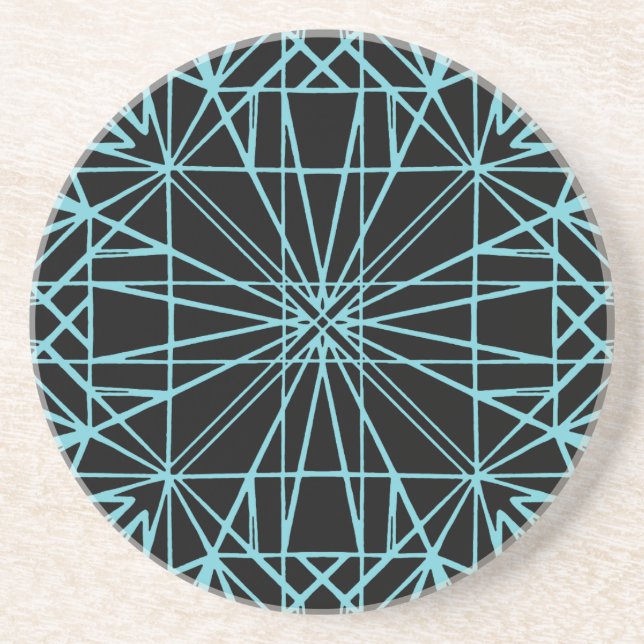 Black & Robin Egg Blue Geometric Symmetry Coaster (Front)