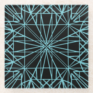 Black & Robin Egg Blue Geometric Symmetry Glass Coaster