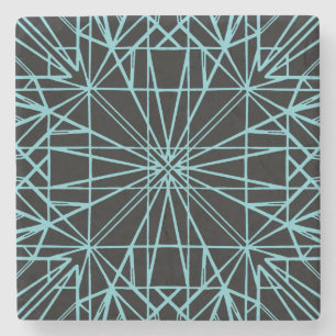 Black & Robin Egg Blue Geometric Symmetry Stone Coaster