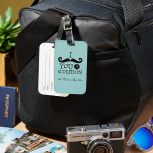 Black Robin Egg Blue Mustache Humor Luggage Tag