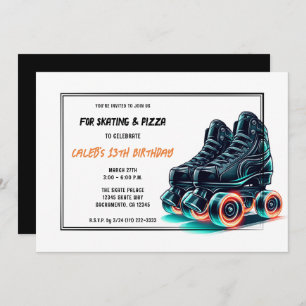 Black Roller Skates Orange Glow Birthday Party Invitation