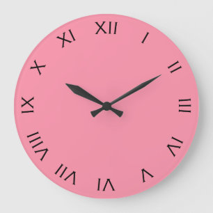 Black Roman Numbers On Pink wccn Large Clock