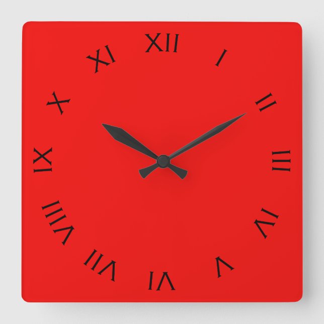 Black Roman Numbers On Red wccn Square Wall Clock (Front)