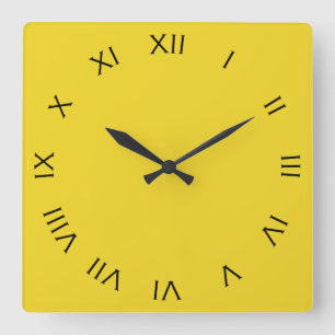 Black Roman Numbers On Yellow wccn Square Wall Clock