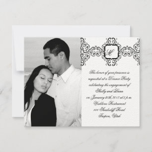 Black Romance Monogram Engagement Invitation