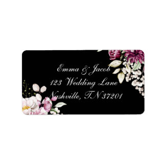 Black Romantic Bloom Floral Peony Label