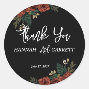 Black Romantic Dark Green Garden Wedding  Classic Round Sticker