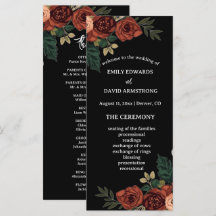 Black Romantic Garden Floral Wedding Program