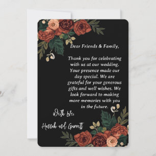 Black Romantic Garden Floral Wedding Thank you Invitation