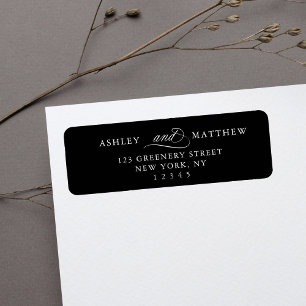 Black Romantic Swirly Calligraphy Return Address