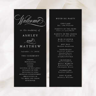 Black Romantic Swirly Calligraphy Wedding Ceremony Programme