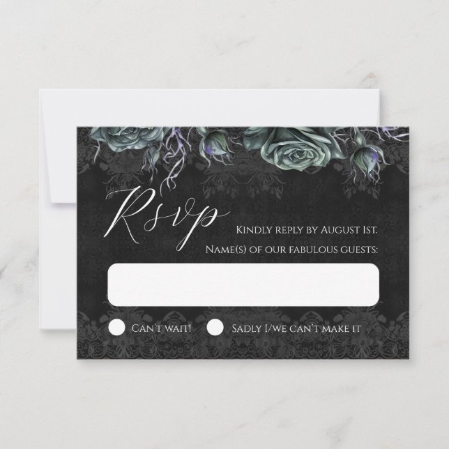 Black Romantic Victorian Gothic RSVP card (Front)