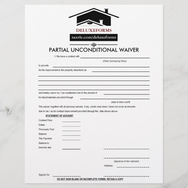 Black Roof Partial Unconditional Waiver Form (Front)