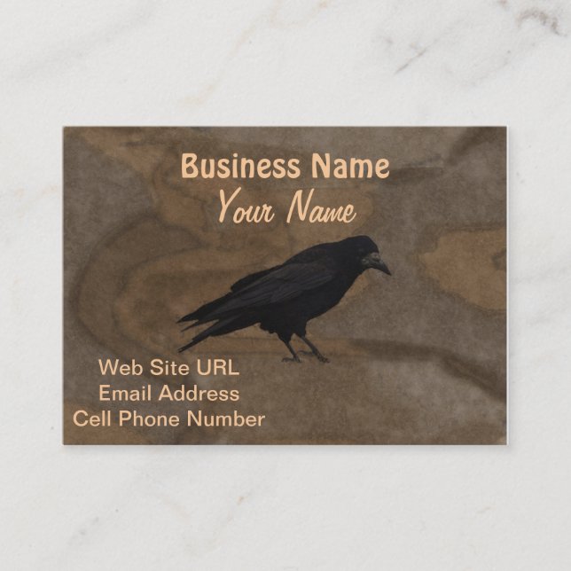 Black Rook British Corvid and Rustic Background Business Card (Front)
