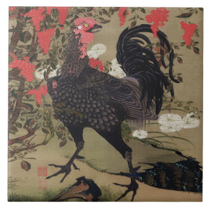 Black Rooster and Nandin by Ito Jakuchu Tile