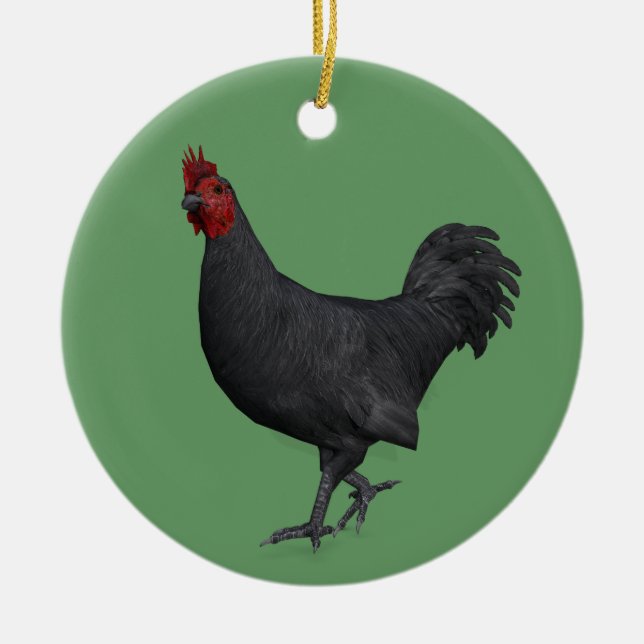 Black Rooster Ceramic Tree Decoration (Front)