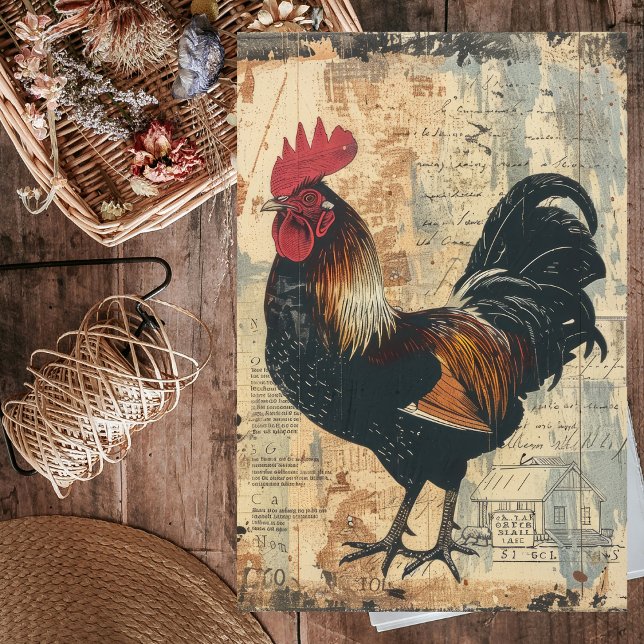 Black Rooster Chicken Farm Animal Decoupage Tissue Paper (Black Rooster Chicken Farm Animal Decoupage Tissue Paper)