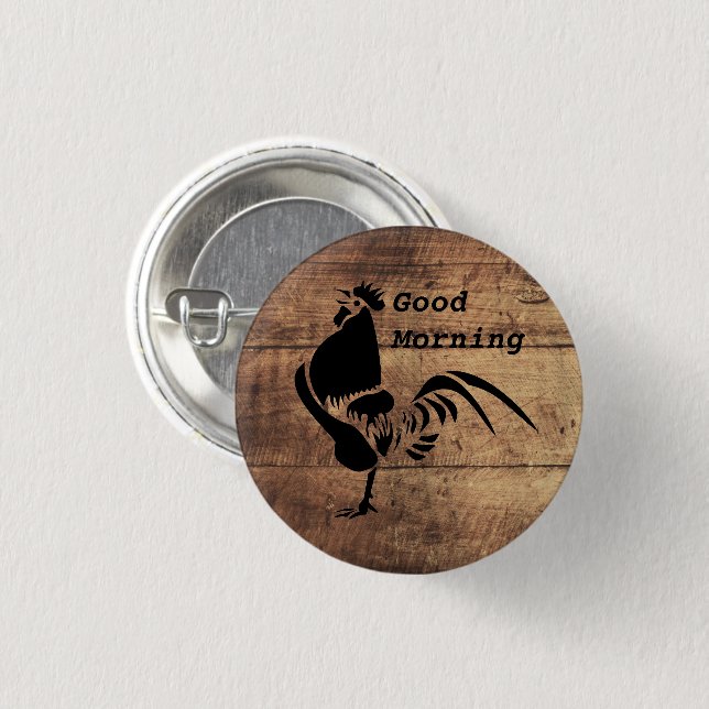 Black Rooster Crowing Silhouette 3 Cm Round Badge (Front & Back)