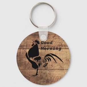 Black Rooster Crowing Silhouette Key Ring