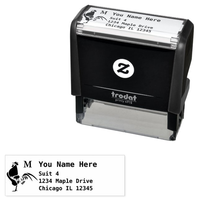 Black Rooster Crowing Silhouette Return Address Self-inking Stamp (In Situ)
