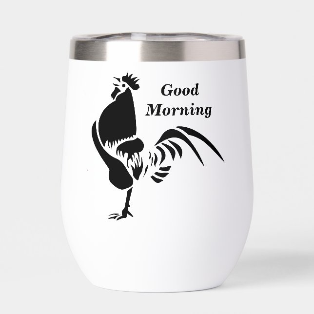 Black Rooster Crowing Silhouette Stone Coaster (Back)