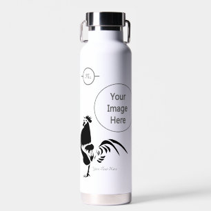 Black Rooster Crowing the Good Morning Alarm Water Bottle