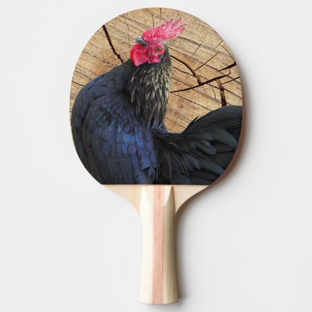 Black Rooster Ping Pong Paddle (Front)