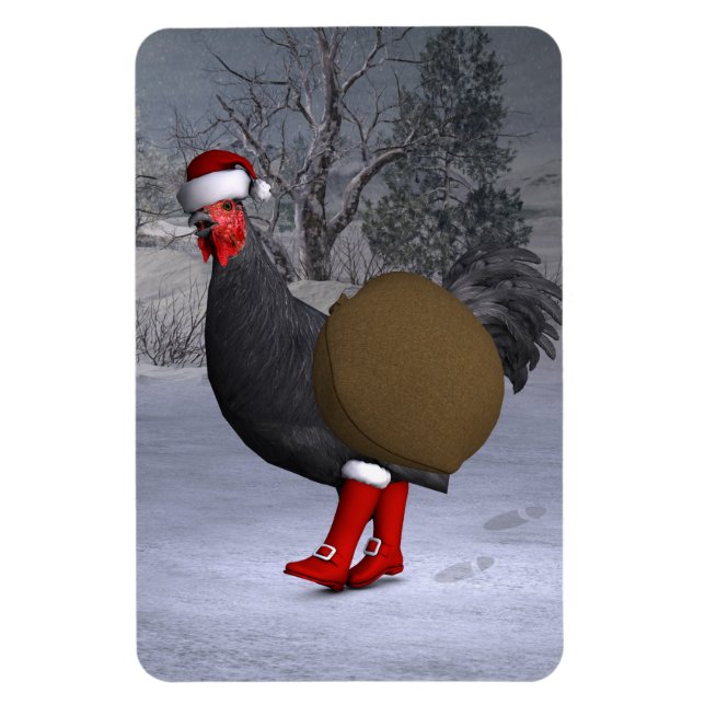 Black Rooster Santa Claus Magnet (Vertical)