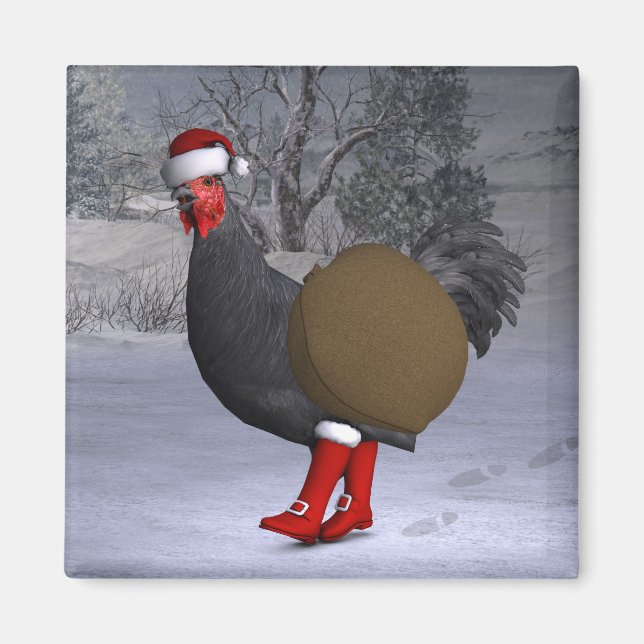 Black Rooster Santa Claus Magnet (Front)