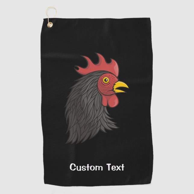 Black Rooster's Head Golf Towel (Front)