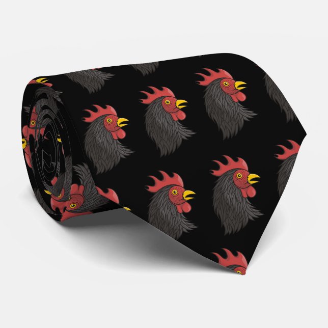 Black Rooster's Head Tie (Rolled)