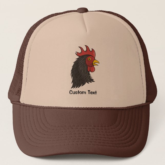 Black Rooster's Head Trucker Hat (Front)