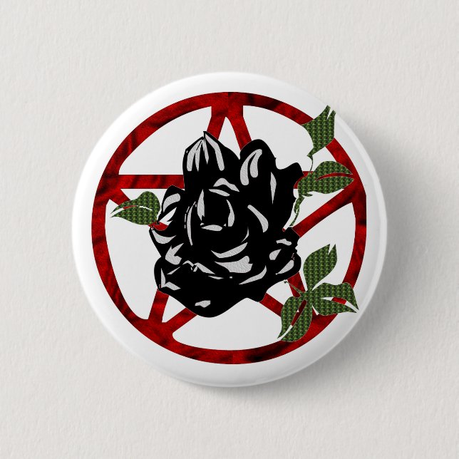Black Rose and Pentagram 6 Cm Round Badge (Front)