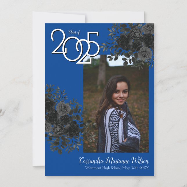 Black Rose Blue Gothic Graduation Announcement (Front)