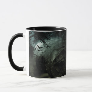 Black Rose Cemetery Bats Pattern Halloween Mug