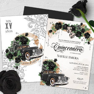 Black Rose Chola Lowrider Chicana Quinceanera Invitation