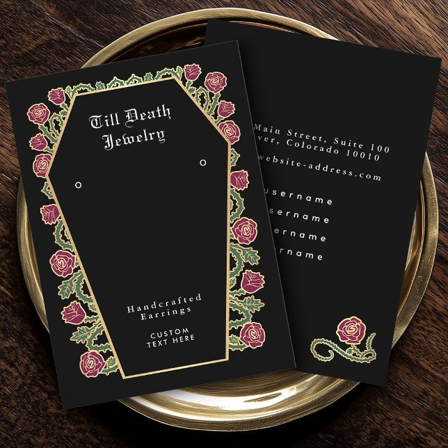 Black Rose Coffin Gothic Earring Display Business Card (Creator Uploaded)