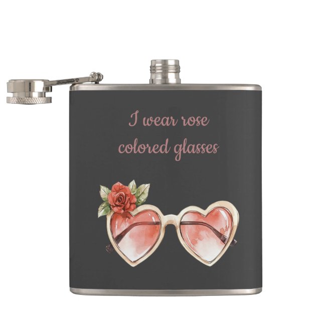 Black Rose Coloured Sunglasses Hip Flask (Opened)