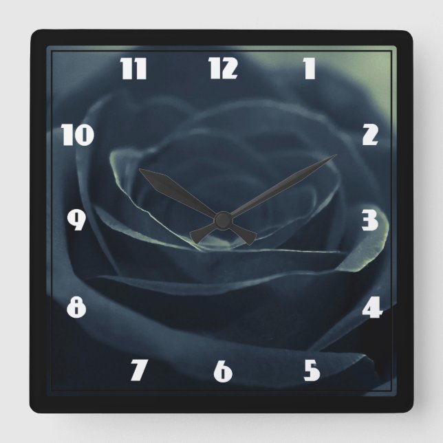 Black Rose Dark Gothic Flower Photo Square Wall Clock (Front)