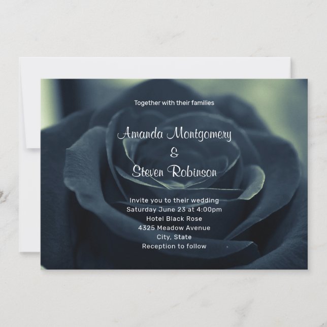 Black Rose Dark Gothic Flower Photo Wedding Invitation (Front)