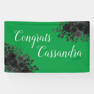 Black Rose Dark Gothic Graduation Party Green Banner
