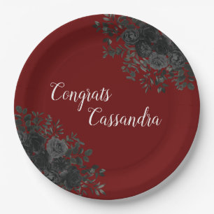 Black Rose Dark Gothic Graduation Party Maroon Paper Plate