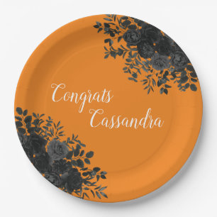 Black Rose Dark Gothic Graduation Party Orange Paper Plate